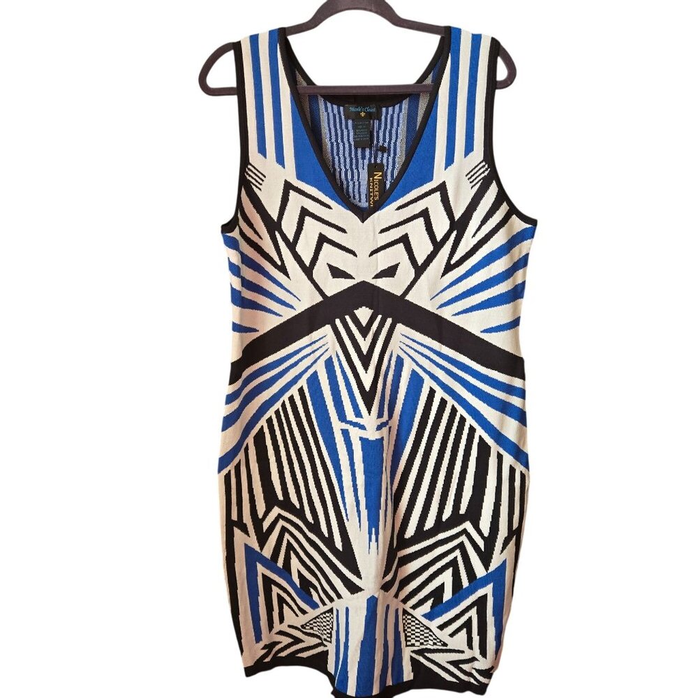 Nicole’s Closet plus size sleeveless bodycon dress, black white and blue